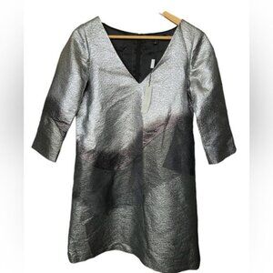 NWT Marc Jacobs Silver Metallic V-Neck Mini Dress Women Sz 6‎